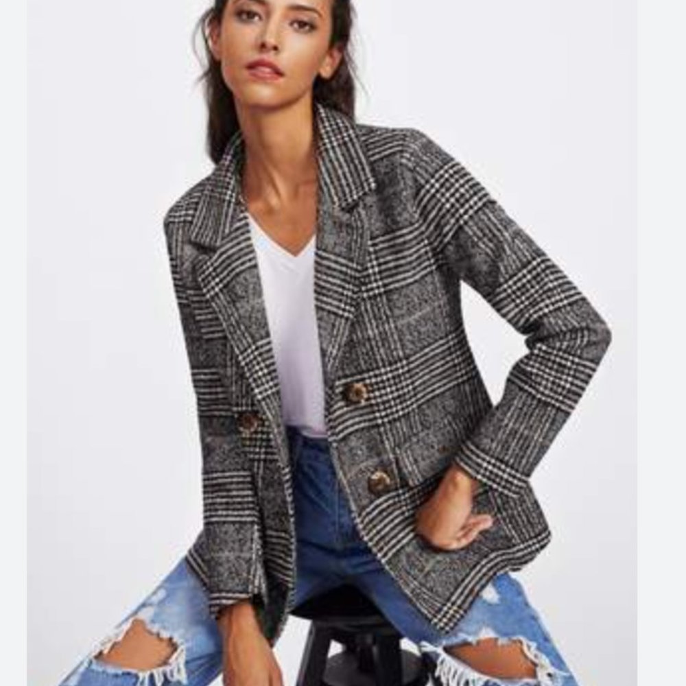 Shein Wales Check Tweed Blazer | Size Small